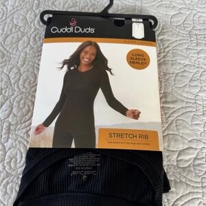 Cuddl Duds Black Long Sleeve Henley Top